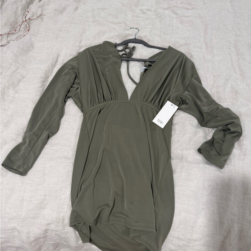 Tobi Sage Green Long Sleeve Dress